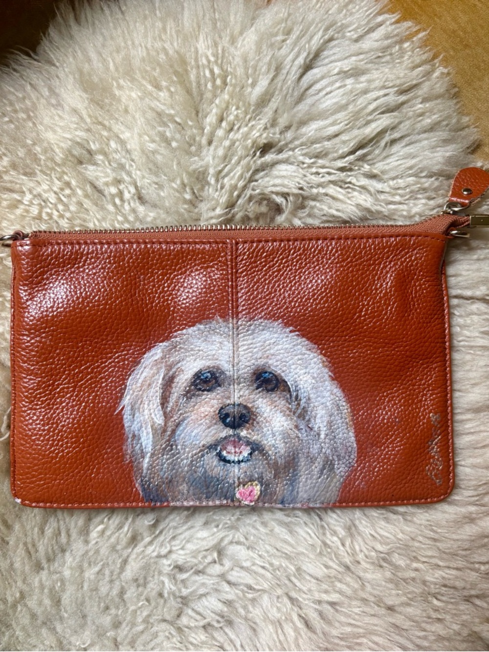 Amazing Hand-Painted Dog Portrait Zipper Pouch (Vegan Leather)